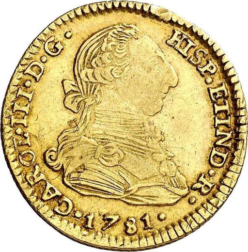 Awers monety - 2 escudo 1781 PTS PR - cena złotej monety - Boliwia, Karol III