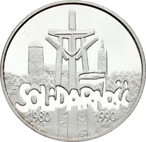 Реверс монеты - 100000 злотых 1990 года "10 лет профсоюзу "Солидарность"" - цена серебряной монеты - Польша, III Республика до деноминации