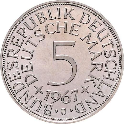 Аверс монеты - 5 марок 1967 года J - цена серебряной монеты - Германия, ФРГ