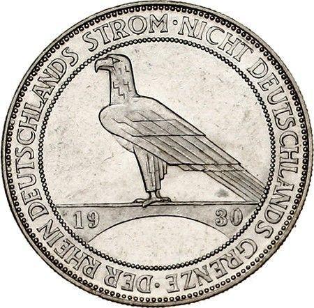 Reverso 5 Reichsmarks 1930 G "Liberación de Renania" - valor de la moneda de plata - Alemania, República de Weimar