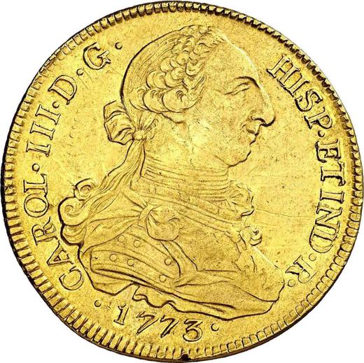Anverso 8 escudos 1773 So DA - valor de la moneda de oro - Chile, Carlos III