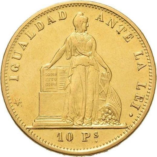 Аверс монеты - 10 песо 1865 года So - цена  монеты - Чили, Республика