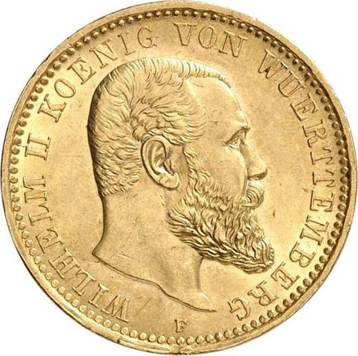 Аверс монеты - 10 марок 1913 года F "Вюртемберг" - цена золотой монеты - Германия, Германская Империя