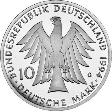 Reverse 10 Mark 1994 G "Herder" - Silver Coin Value - Germany, FRG