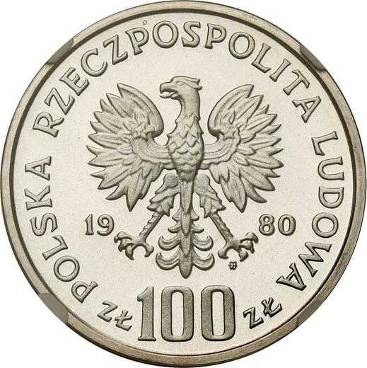 Awers monety - PRÓBA 100 złotych 1980 MW "Jan Kochanowski" Srebro - cena srebrnej monety - Polska, PRL