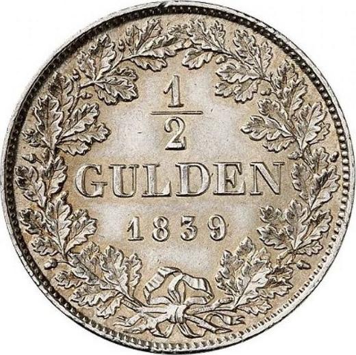 Реверс монеты - 1/2 гульдена 1839 года D - цена серебряной монеты - Баден, Леопольд