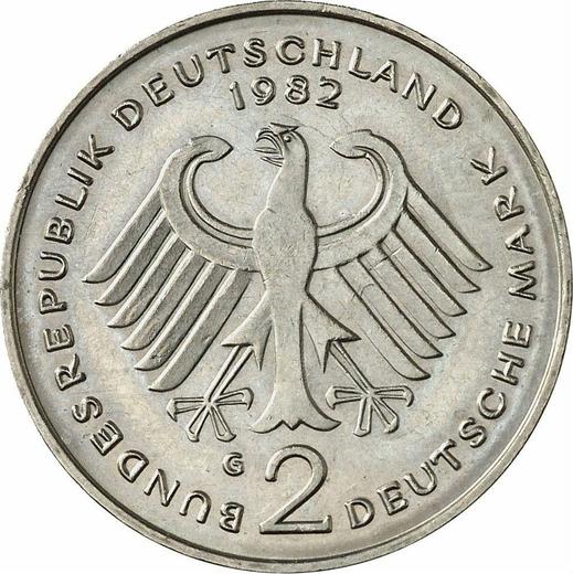 Rewers monety - 2 marki 1982 G "Theodor Heuss" - cena  monety - Niemcy, RFN