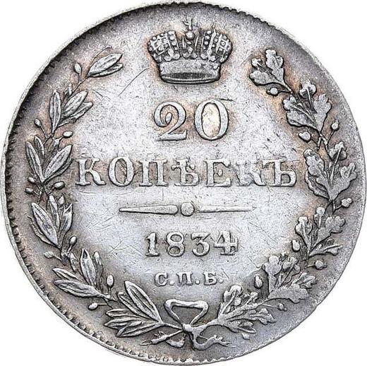 Reverso 20 kopeks 1834 СПБ НГ "Águila 1832-1843" - valor de la moneda de plata - Rusia, Nicolás I