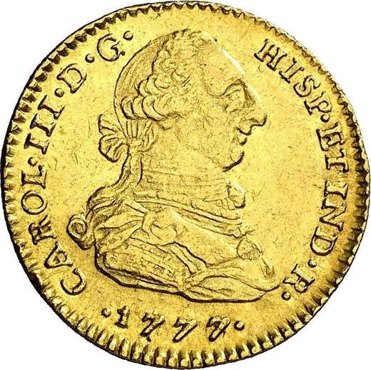 Awers monety - 2 escudo 1777 NR JJ - cena złotej monety - Kolumbia, Karol III