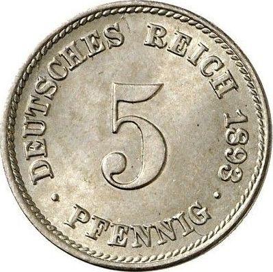 Anverso 5 Pfennige 1893 J "Tipo 1890-1915" - valor de la moneda  - Alemania, Imperio alemán