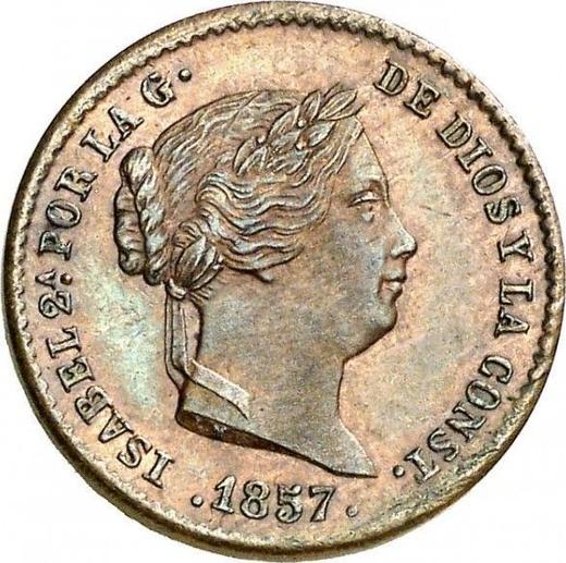 Аверс монеты - 5 сентимо реал 1857 года - цена  монеты - Испания, Изабелла II