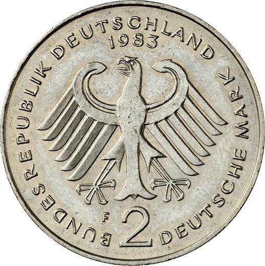 Reverse 2 Mark 1983 F "Kurt Schumacher" -  Coin Value - Germany, FRG