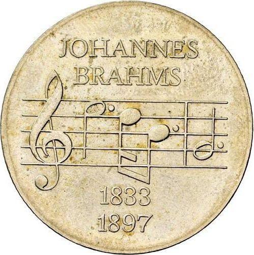 Аверс монеты - 5 марок 1972 года "Брамс" Двойная надпись на гурте - цена  монеты - Германия, ГДР