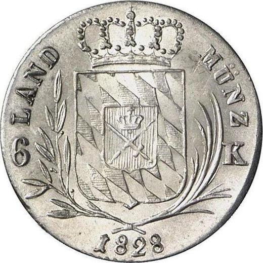 Rewers monety - 6 krajcarów 1828 - cena srebrnej monety - Bawaria, Ludwik I
