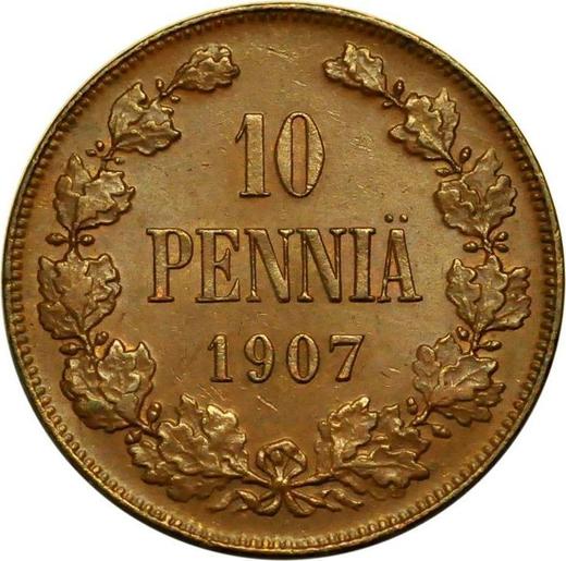 Реверс монеты - 10 пенни 1907 года - цена  монеты - Финляндия, Великое княжество