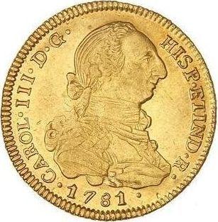 Аверс монеты - 4 эскудо 1781 года PTS PR - цена золотой монеты - Боливия, Карл III