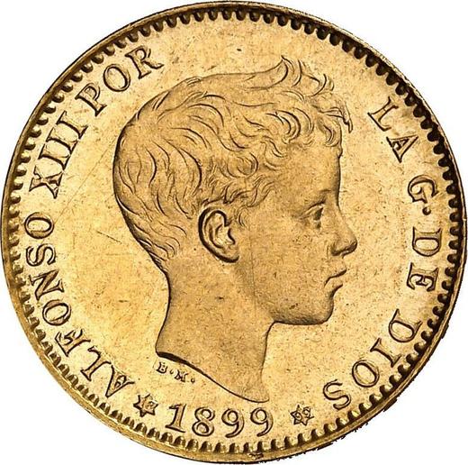 Аверс монеты - 20 песет 1899 года SMV - цена золотой монеты - Испания, Альфонсо XIII