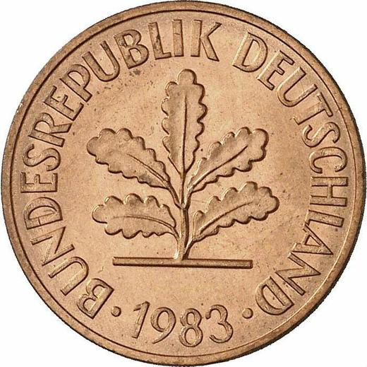 Реверс монеты - 2 пфеннига 1983 года D - цена  монеты - Германия, ФРГ