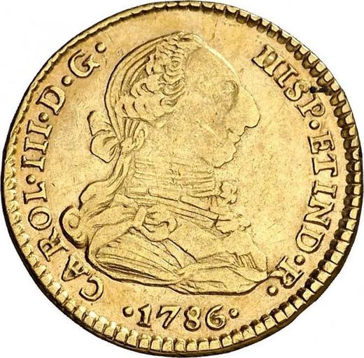 Аверс монеты - 2 эскудо 1786 года PTS PR - цена золотой монеты - Боливия, Карл III