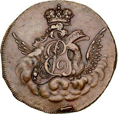 Anverso 1 kopek 1755 "Águila en las nubes" Sin marca de ceca Canto reticulado Reacuñación - valor de la moneda  - Rusia, Isabel I