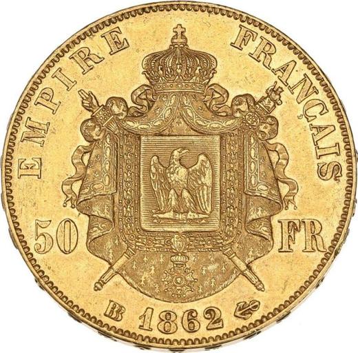 Reverso 50 francos 1862 BB "Tipo 1862-1868" Estrasburgo - valor de la moneda de oro - Francia, Napoleón III Bonaparte