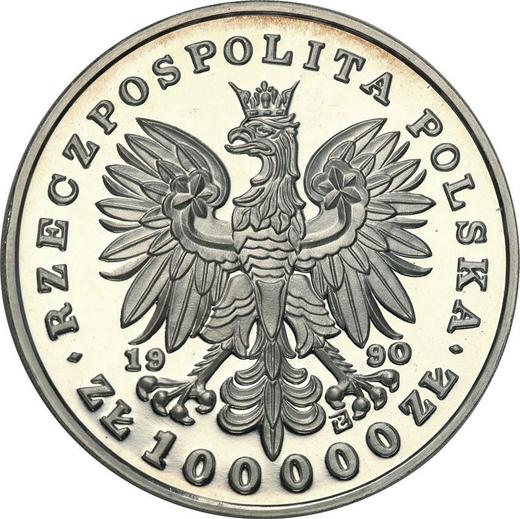 Аверс монеты - 100000 злотых 1990 года "Фридерик Шопен" - цена серебряной монеты - Польша, III Республика до деноминации