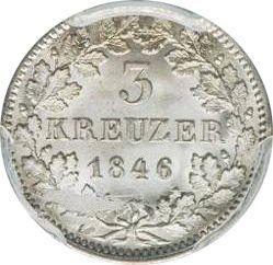 Реверс монеты - 3 крейцера 1846 года - цена серебряной монеты - Баден, Леопольд