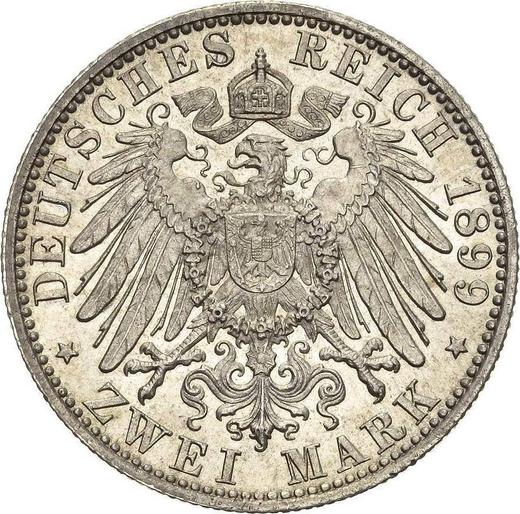 Реверс монеты - 2 марки 1899 года F "Вюртемберг" - цена серебряной монеты - Германия, Германская Империя