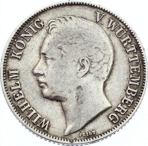 Аверс монеты - 1 гульден 1847 года - цена серебряной монеты - Вюртемберг, Вильгельм I