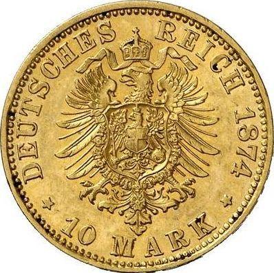 Reverso 10 marcos 1874 A "Mecklemburgo Vorpommern Strelitz" - valor de la moneda de oro - Alemania, Imperio alemán