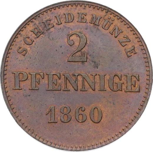 Реверс монеты - 2 пфеннига 1860 года - цена  монеты - Саксен-Мейнинген, Бернгард II