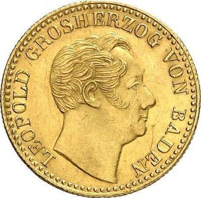 Аверс монеты - Дукат 1849 года - цена золотой монеты - Баден, Леопольд