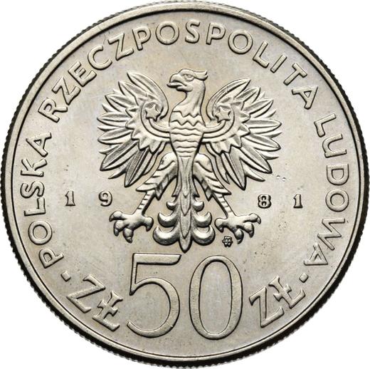 Awers monety - 50 złotych 1981 MW "Generał Władysław Sikorski" Miedź-nikiel - cena  monety - Polska, PRL