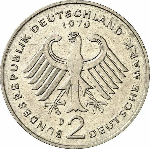 Reverse 2 Mark 1979 D "Konrad Adenauer" -  Coin Value - Germany, FRG