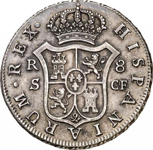 Реверс монеты - 8 реалов 1778 года S CF - цена серебряной монеты - Испания, Карл III
