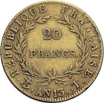 Реверс монеты - 20 франков AN 13 (1804-1805) года T Нант - цена золотой монеты - Франция, Наполеон I
