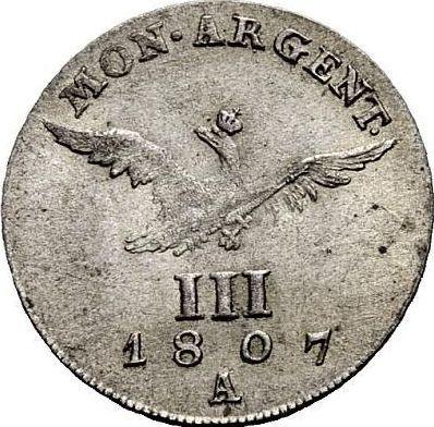 Reverso 3 kreuzers 1807 A "Silesia" - valor de la moneda de plata - Prusia, Federico Guillermo III