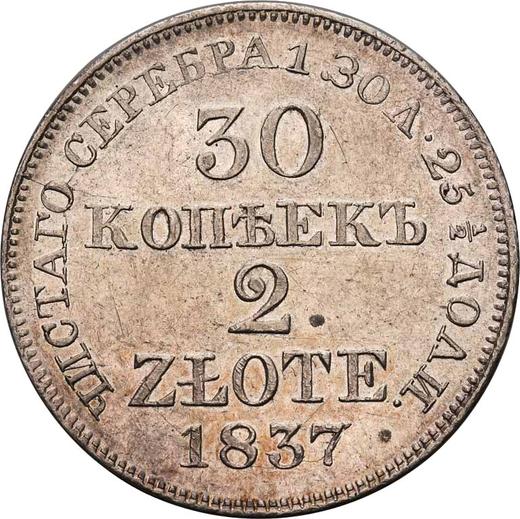 Reverso 30 kopeks - 2 eslotis 1837 MW Cola recta - valor de la moneda de plata - Polonia, Dominio Ruso