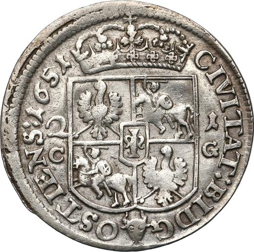 Rewers monety - Ort (18 groszy) 1651 CG "Typ 1651-1652" Nominał "21" - cena srebrnej monety - Polska, Jan II Kazimierz