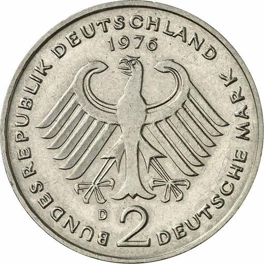 Реверс монеты - 2 марки 1976 года D "Теодор Хойс" - цена  монеты - Германия, ФРГ
