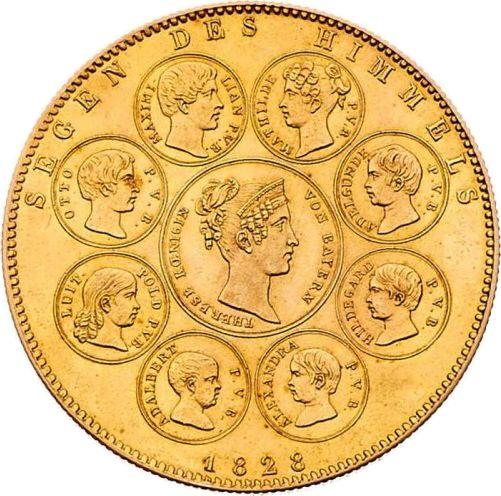 Rewers monety - Talar 1828 "Rodzina królewska" Złoto - cena złotej monety - Bawaria, Ludwik I