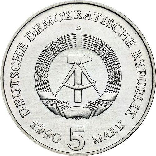 Rewers monety - 5 marek 1990 A "Brama Brandenburska" - cena  monety - Niemcy, NRD