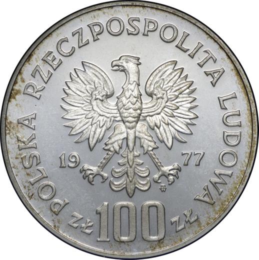Obverse 100 Zlotych 1977 MW "Henryk Sienkiewicz" Silver - Silver Coin Value - Poland, Peoples Republic