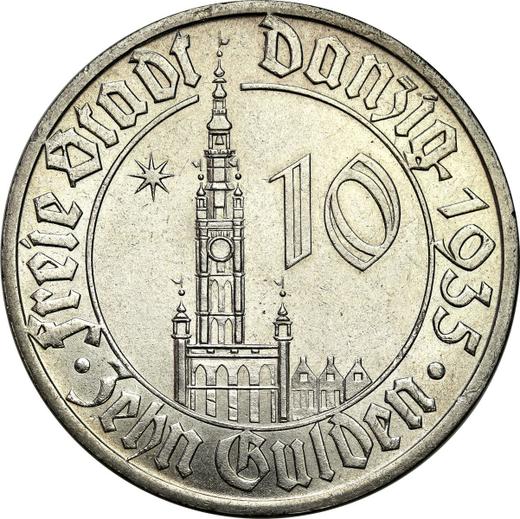Реверс монеты - 10 гульденов 1935 года "Ратуша Гданьска" - цена  монеты - Польша, Вольный город Данциг