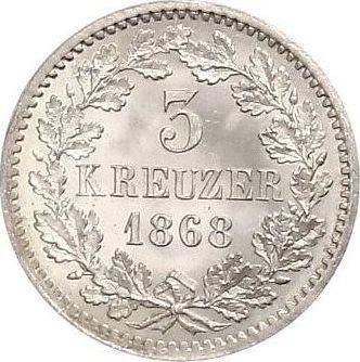 Rewers monety - 3 krajcary 1868 - cena srebrnej monety - Badenia, Fryderyk I