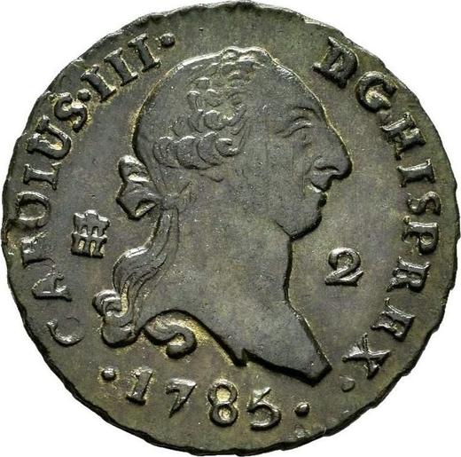 Awers monety - 2 maravedis 1785 - cena  monety - Hiszpania, Karol III