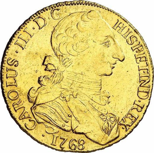 Awers monety - 8 escudo 1768 So A "A" odwrócona - cena złotej monety - Chile, Karol III
