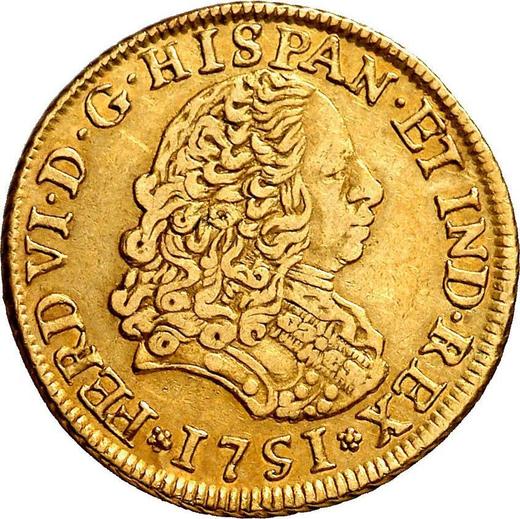 Awers monety - 2 escudo 1751 LM J - cena złotej monety - Peru, Ferdynand VI
