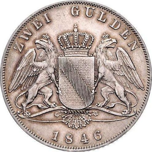 Reverso 2 florines 1846 D - valor de la moneda de plata - Baden, Leopoldo I de Baden 