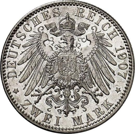 Reverso 2 marcos 1907 J "Hamburg" - valor de la moneda de plata - Alemania, Imperio alemán